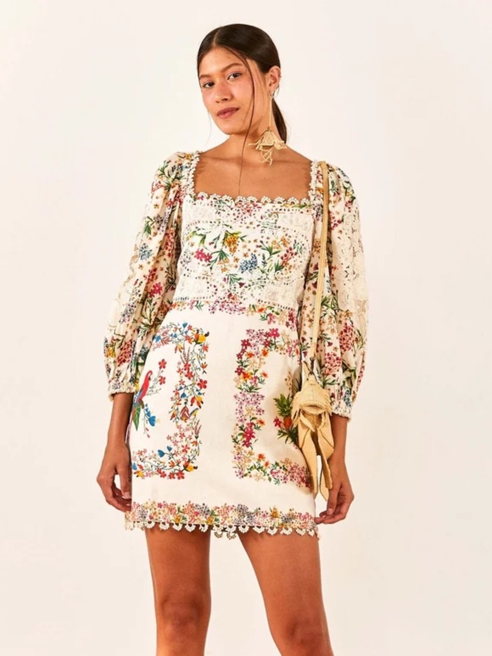 Farm Rio Delicate Forest Scarves Mini Dress